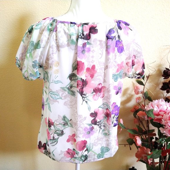 NWOT-BHS White Floral Boho Gypsy Top - Picture 10 of 12